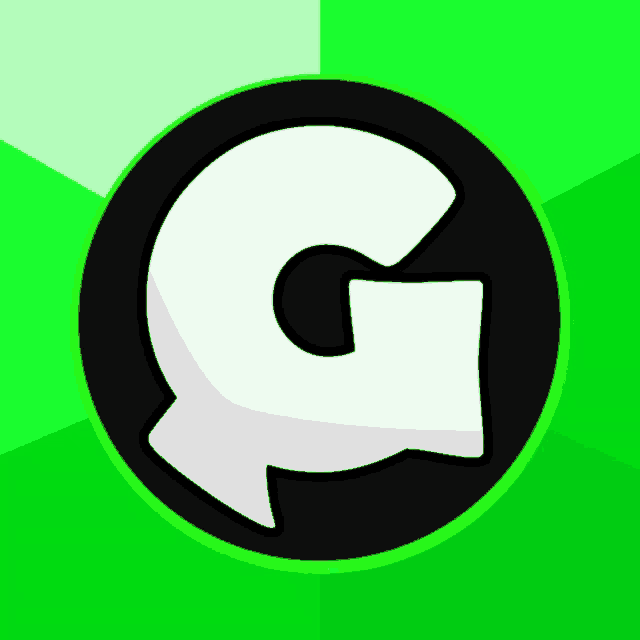 a white letter g in a black circle with a green background
