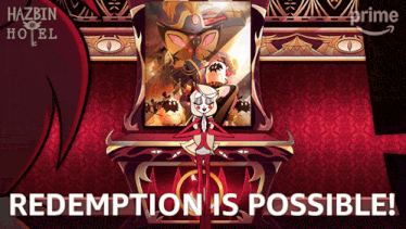 a poster for hazbin hotel shows a cartoon character