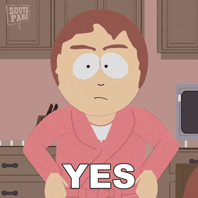 a cartoon character says yes in a kitchen