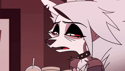 a cartoon drawing of a wolf with a choker on