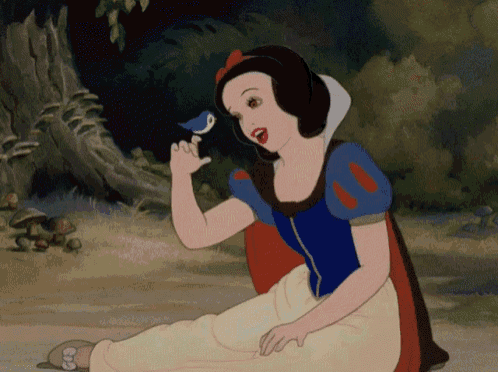 a cartoon of snow white holding a small bird