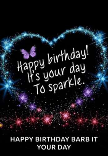 a birthday card with a heart shaped fireworks display