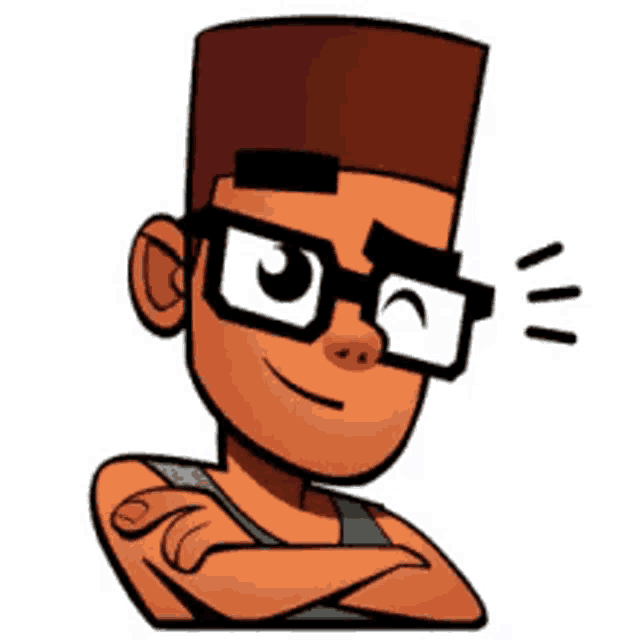 a cartoon of a boy wearing glasses and a hat