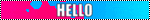 a blurry picture of the word hello on a blue and pink background .
