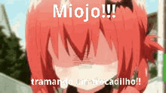 a picture of a girl with red hair and the words miojo written on it