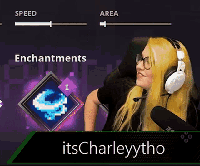 a woman wearing headphones and glasses is playing a video game called itscharleyytho