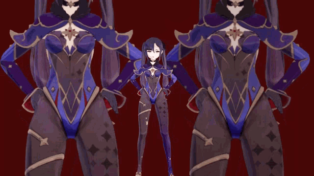 a girl in a purple outfit with a star on the chest