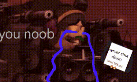 a cartoon character is crying with the words " you noob " behind him