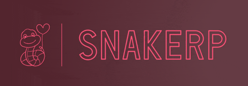a logo for snakerp shows a snake with a heart on its head
