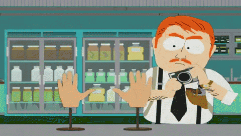 a cartoon of a man taking a picture of a man 's hands