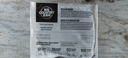 the back of a bag of big country raw beef