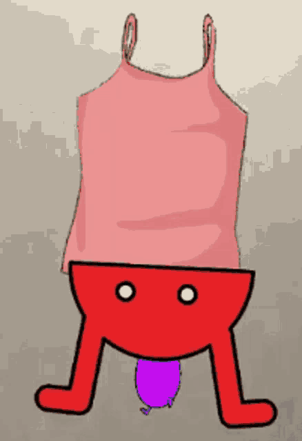 a cartoon character is doing a handstand with a pink tank top on top