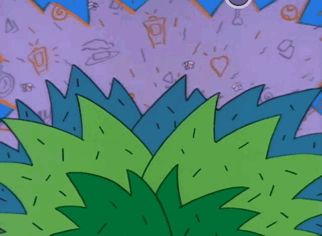 a cartoon drawing of a bush with a purple background and a purple circle in the middle