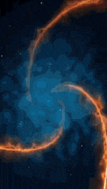 a blue background with a swirl of flames in the middle of it