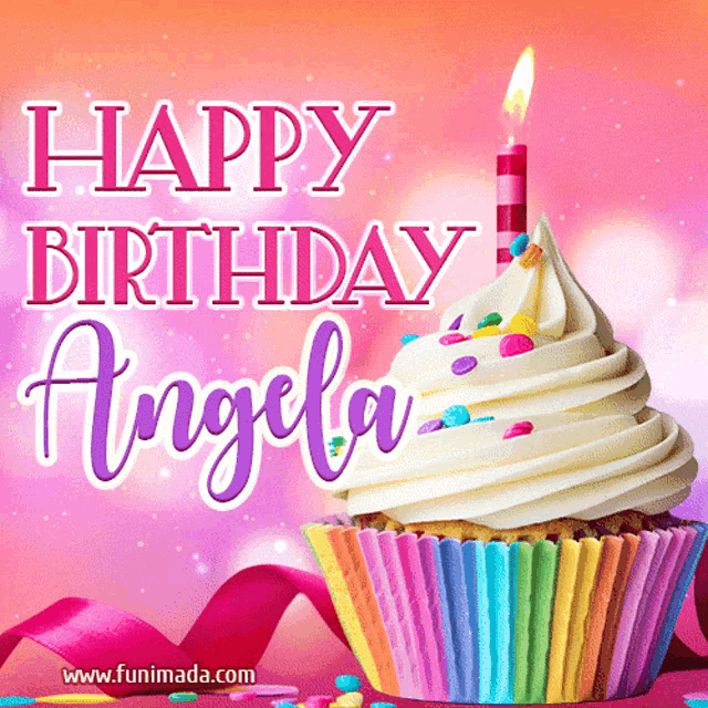 Happy Birthday Angela Celebration GIF - Happy Birthday Angela Celebration Cupcake GIFs