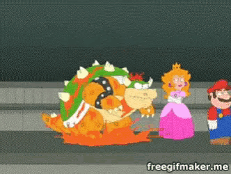 a cartoon of mario and princess peach standing next to each other .