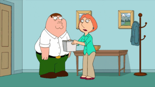 a cartoon of peter griffin and lois griffin in a living room