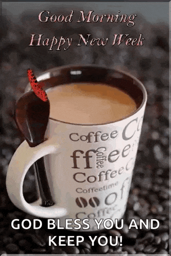a cup of coffee with a butterfly on it and the words `` good morning happy new week `` .