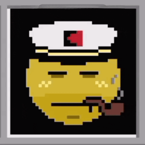 a pixel art of a smiley face wearing a hat and smoking a pipe