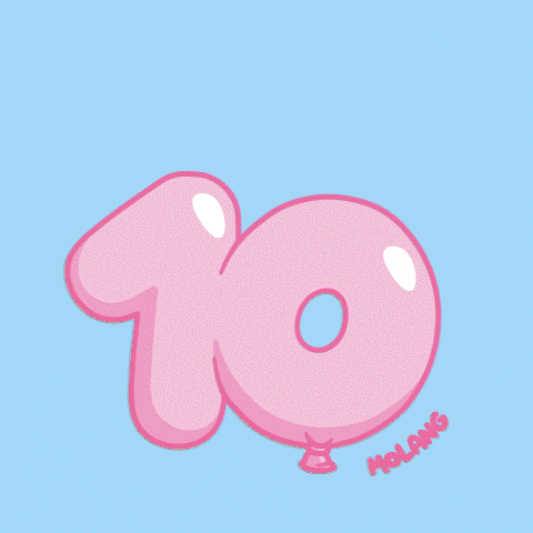a pink number 10 with a bunny and a chick on it