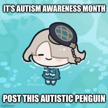 a cartoon of a girl in the water with the caption it 's autism awareness month post this autistic penguin .