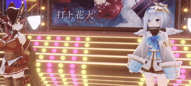 a couple of anime characters standing in front of a sign that says ' tokyo ' on it
