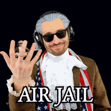 a man in an air jail costume shows off his rings