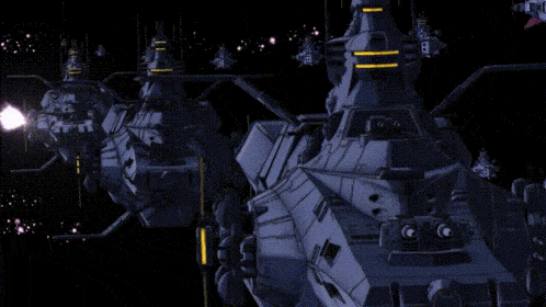 a computer generated image of a space ship with a yellow stripe on the top of it