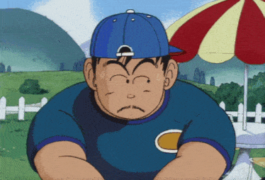 a cartoon character wearing a blue hat and a blue shirt with the letter c on it