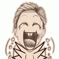 a cartoon drawing of a man laughing with his mouth open .