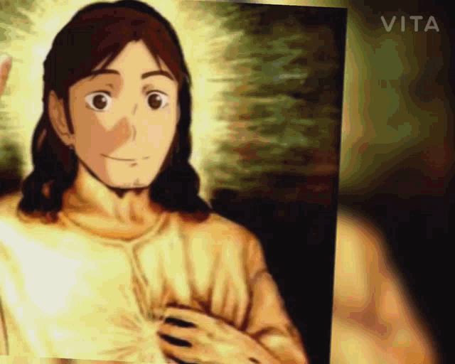 a painting of jesus with the word vita below it