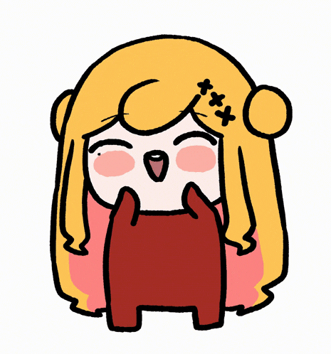 a cartoon drawing of a girl with yellow hair and red ears