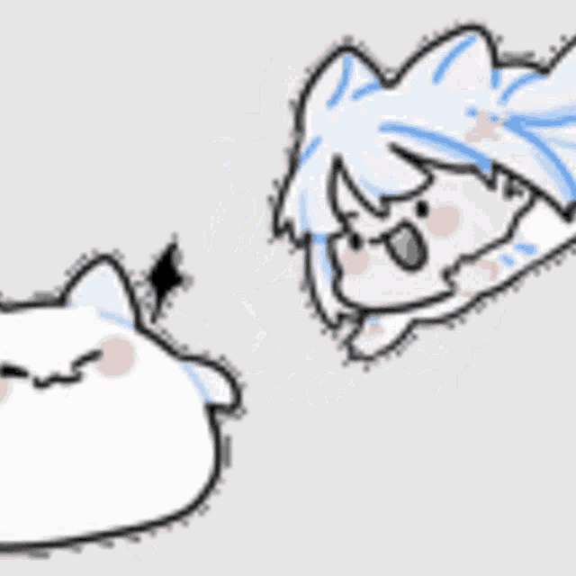 a cartoon of a girl with cat ears laying on a white pillow .