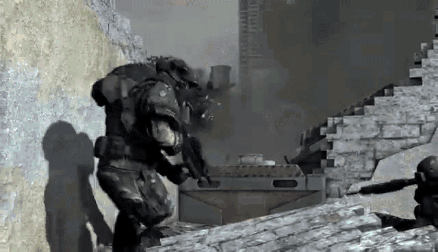 a man in a military uniform is holding a gun in a video game scene
