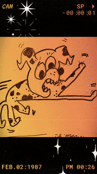 a drawing of a dalmatian dog with the date feb 02 1987