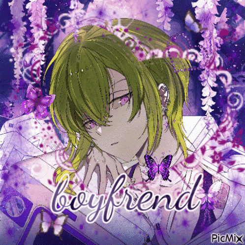 a picture of a girl with green hair and the word boyfriend on the bottom