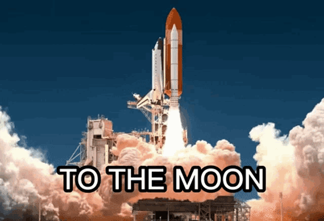 a rocket is being launched with the words " to the moon " written below it
