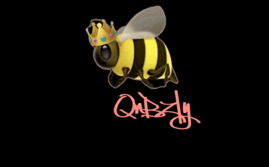 a cartoon bee with a crown on its head and the word quazly below it
