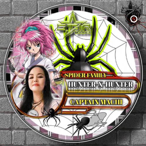 a spider family hunter x hunter logo with captain machi in the middle
