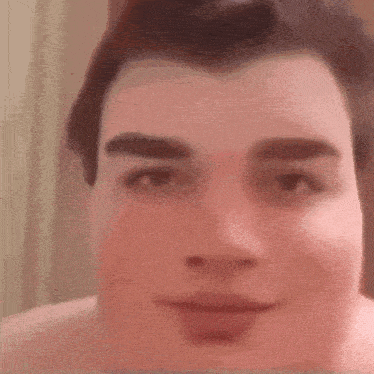 a close up of a man 's face with a slight smile on it .