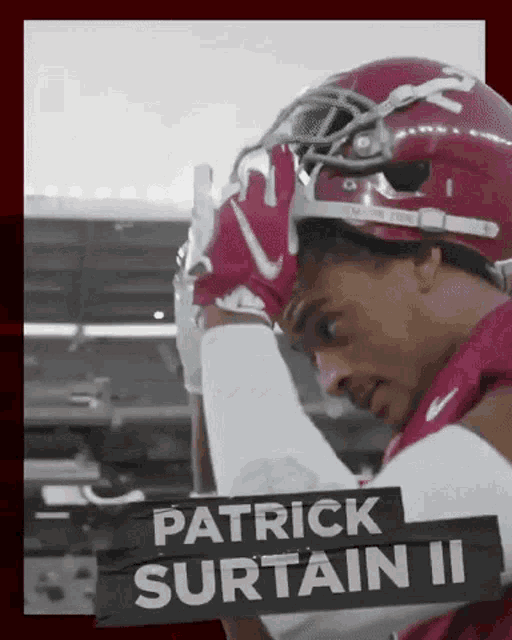 a football player named patrick surtain ii is wearing a helmet and gloves