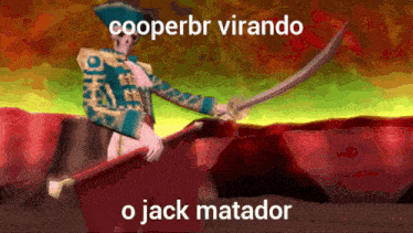 a cartoon drawing of a man holding a sword and the words cooperbr virando o jack matador