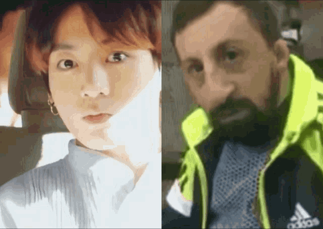 a man with a beard and a yellow adidas jacket