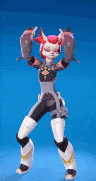a cartoon character with a red head is dancing with her hands in the air