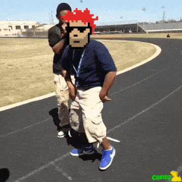 a pixelated image of a man with red hair