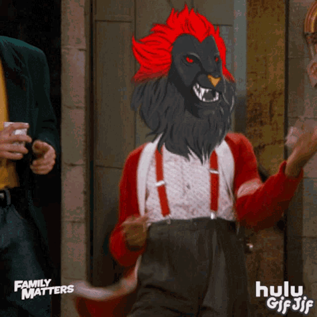 a gif of a man with a lion head and the words family matters