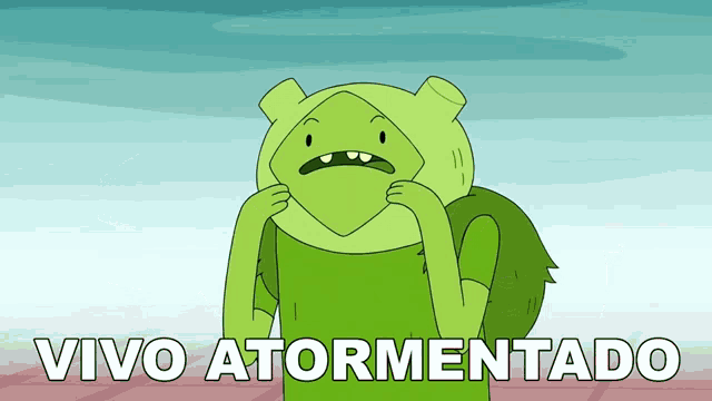 a cartoon character with the words " vivo atormentado " below it