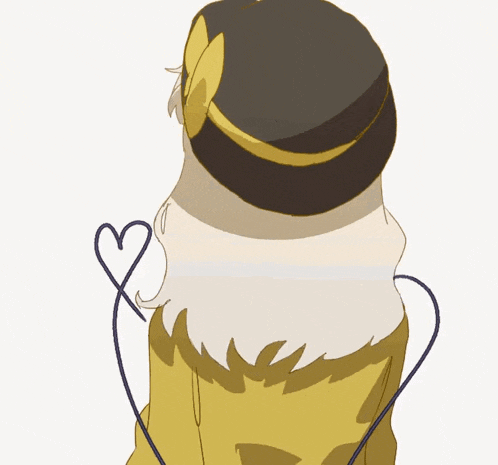 a drawing of a person wearing a hat with a heart on the back