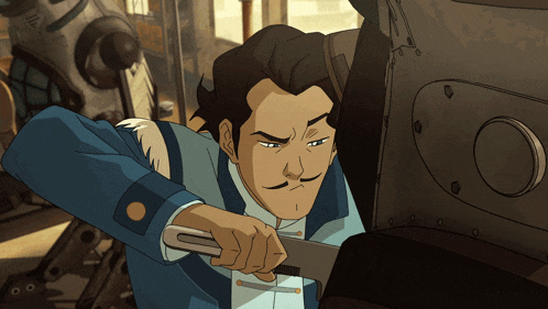 a cartoon of a man holding a wrench in his hand