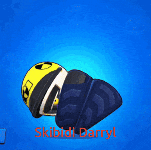 a blue background with skibidi darryl in red letters